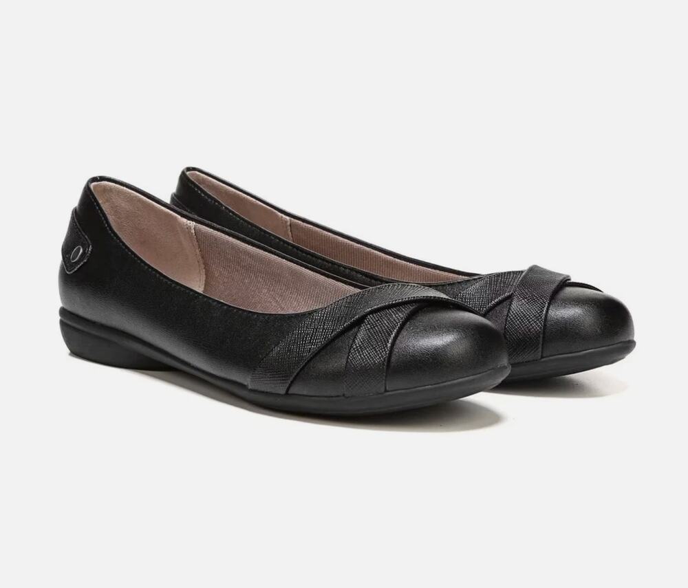 LifeStride Womens Adalene Flats Size 6 Wide EU 36 Black Vegan Leather NWOB